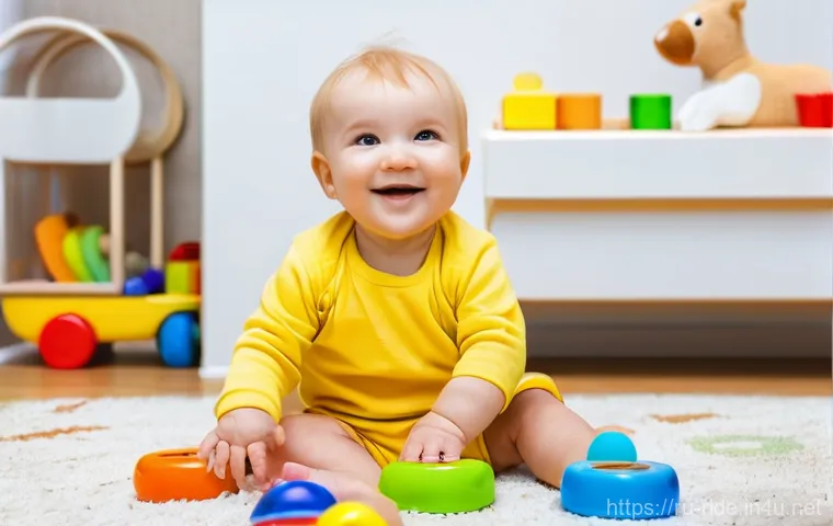 승용완구 슈퍼히어로 테마 - **Prompt:** A joyful toddler, approximately 18 months old, wearing a clean, colorful romper and a vi...