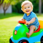 Home 8 승용완구 연령 제한 정보 - **Joyful Toddler on a Ride-On Toy**: A cheerful toddler, approximately 12-18 months old, with bright...