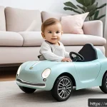 승용완구 무소음 설계 - A quiet children’s electric ride-on car designed for indoor play in a cozy Russian apartment setting...